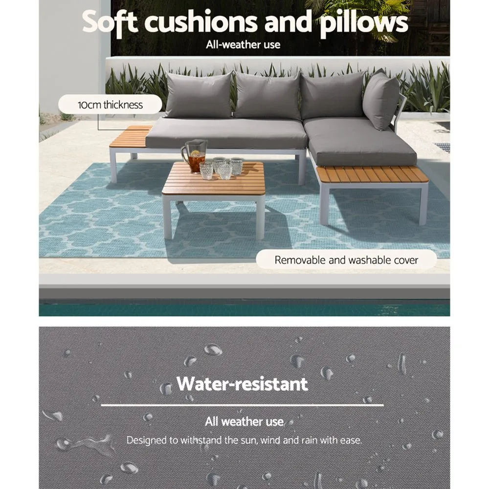 4-seater Outdoor Aluminium Sofa Set - White with Light Grey Cushions