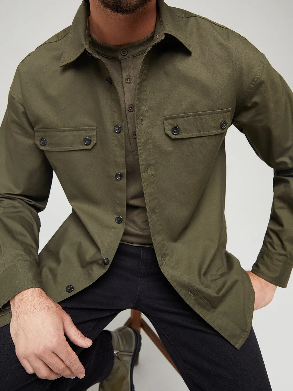 ABOUT YOU x Kevin Trapp Jeremias Regular Fit Button Down Shirt, Khaki