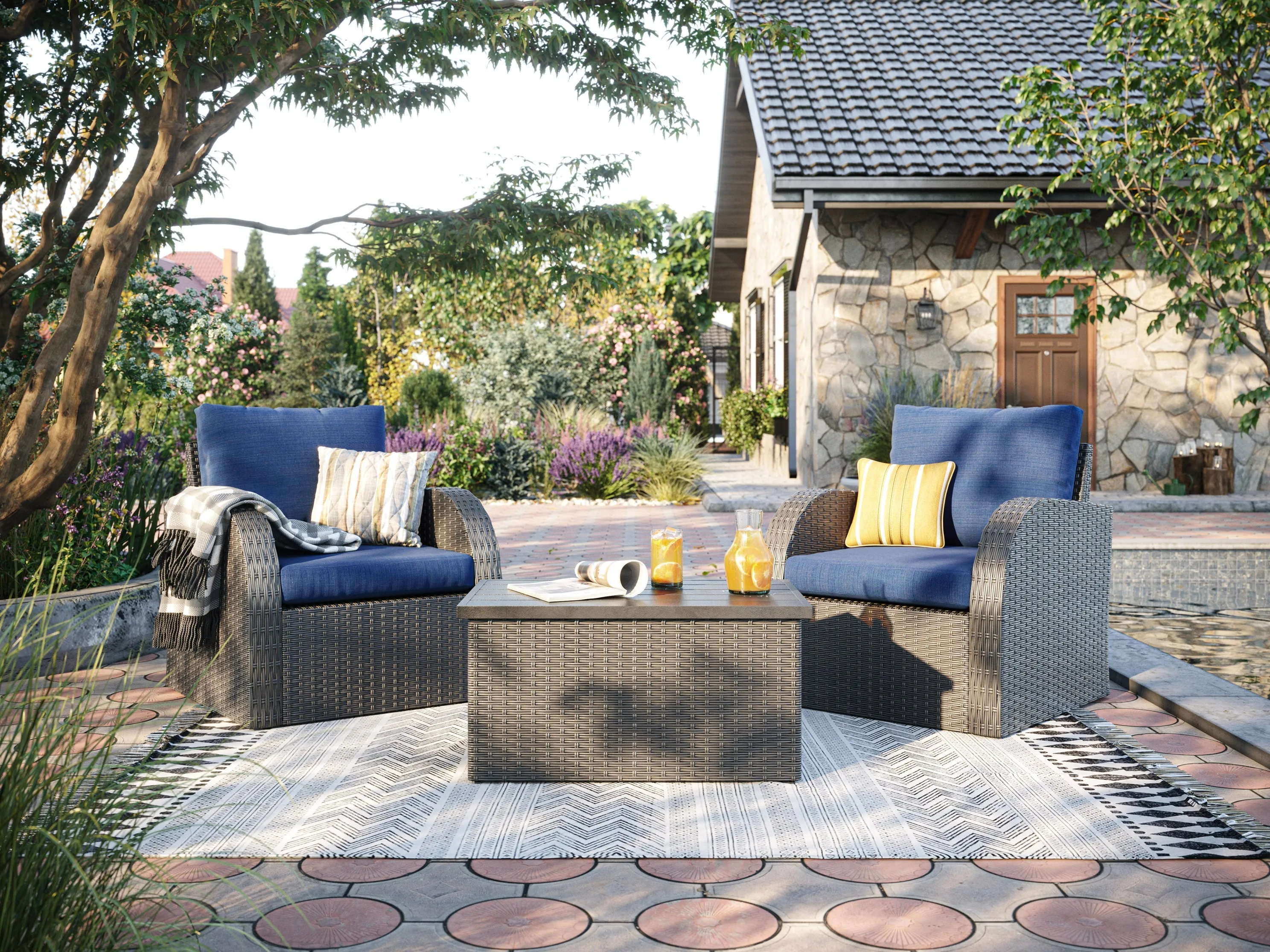 Blue Outdoor Wicker Chair