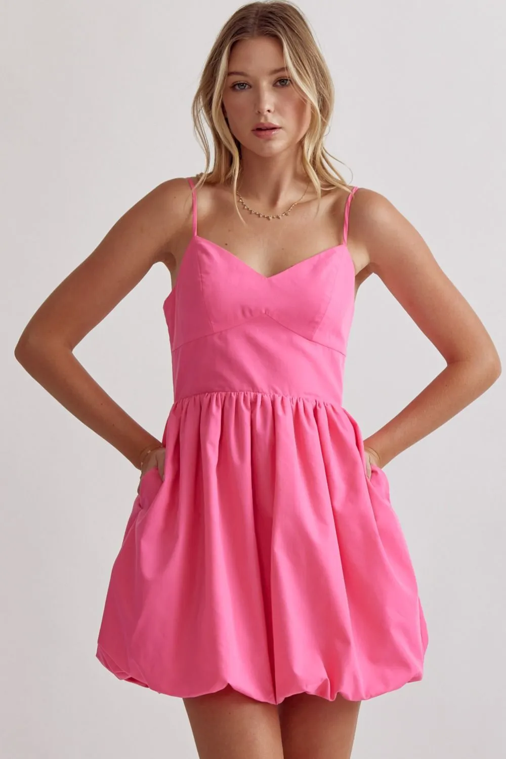 Bubble Hem Spaghetti Strap Mini Dress
