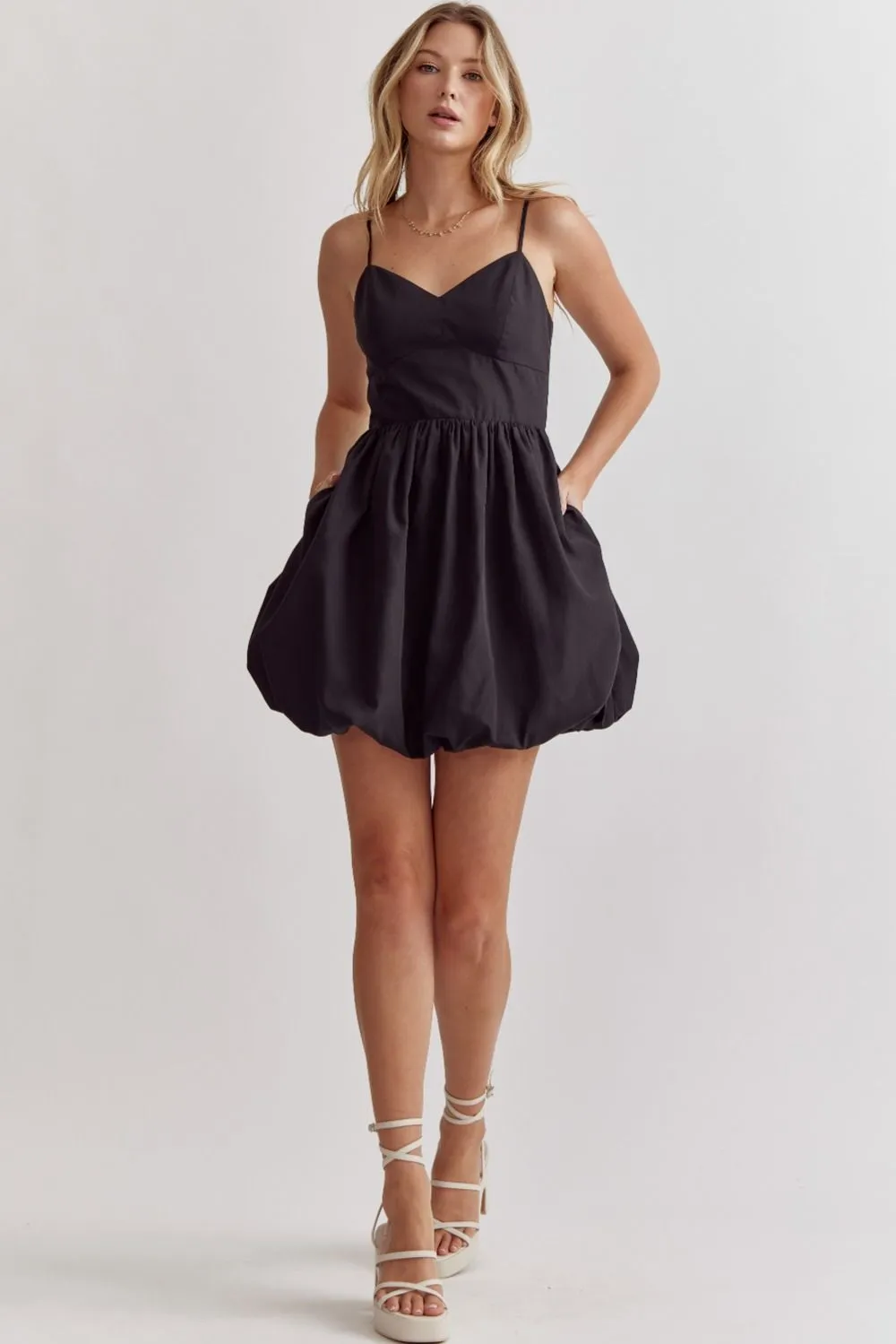 Bubble Hem Spaghetti Strap Mini Dress