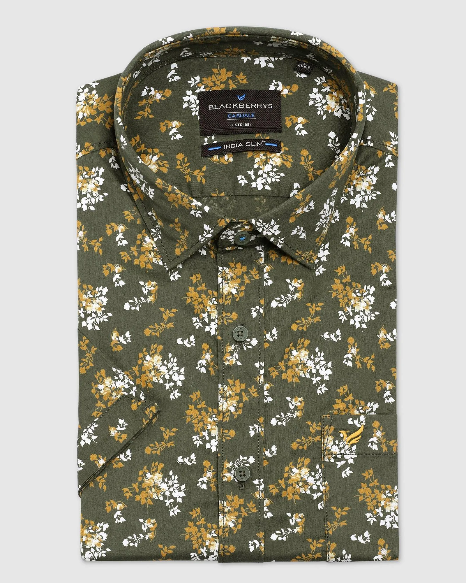 Formal Half Sleeve Olive Printed Shirt - Clady