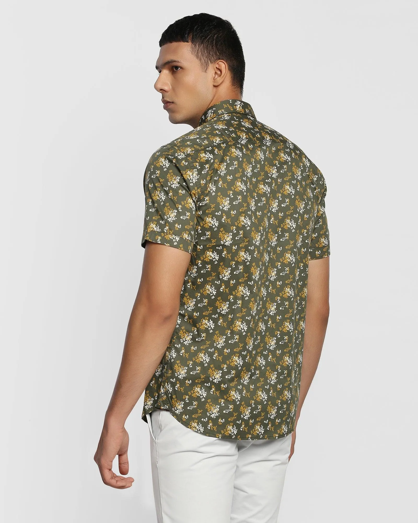 Formal Half Sleeve Olive Printed Shirt - Clady
