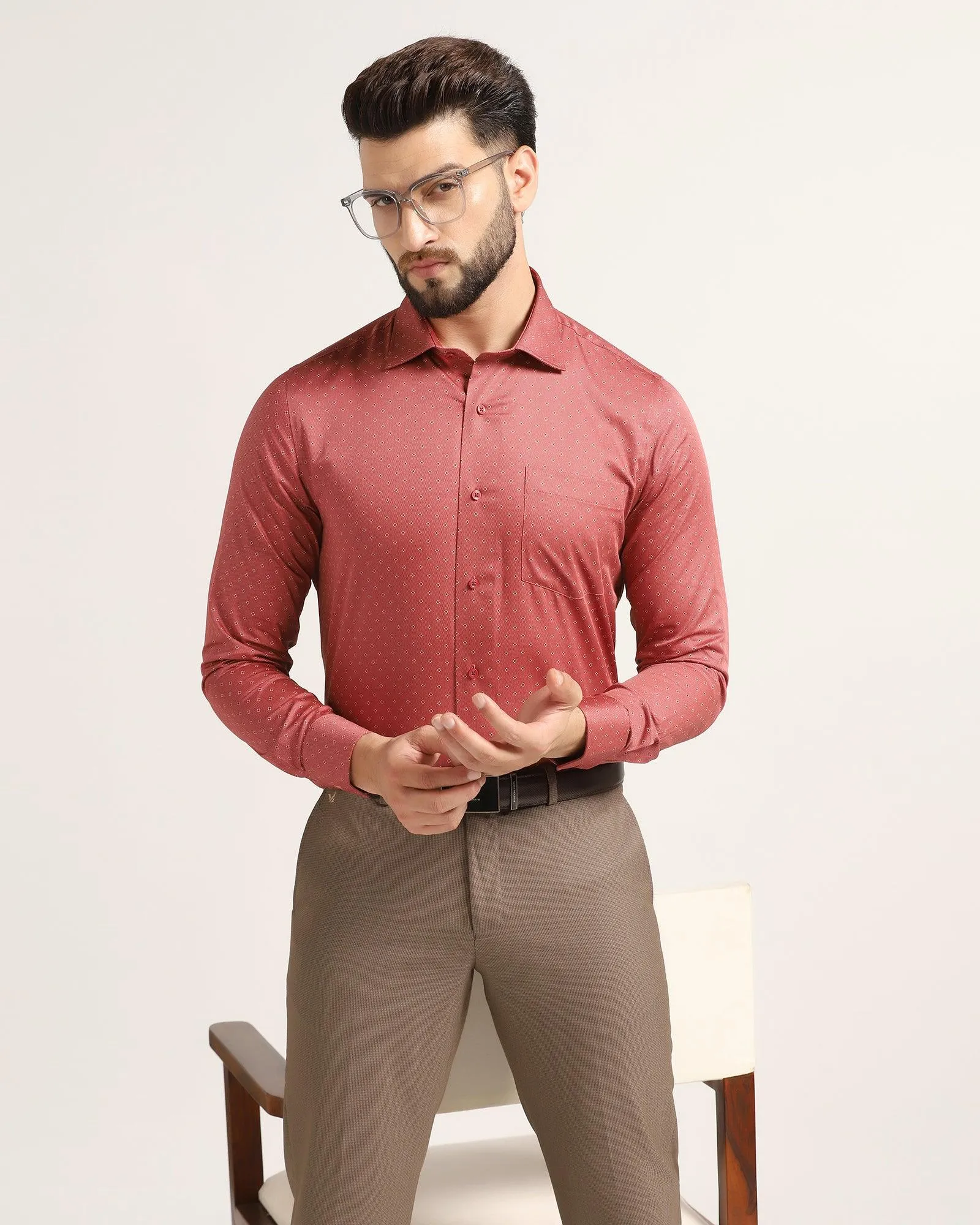 Formal Red Printed Shirt - Texas