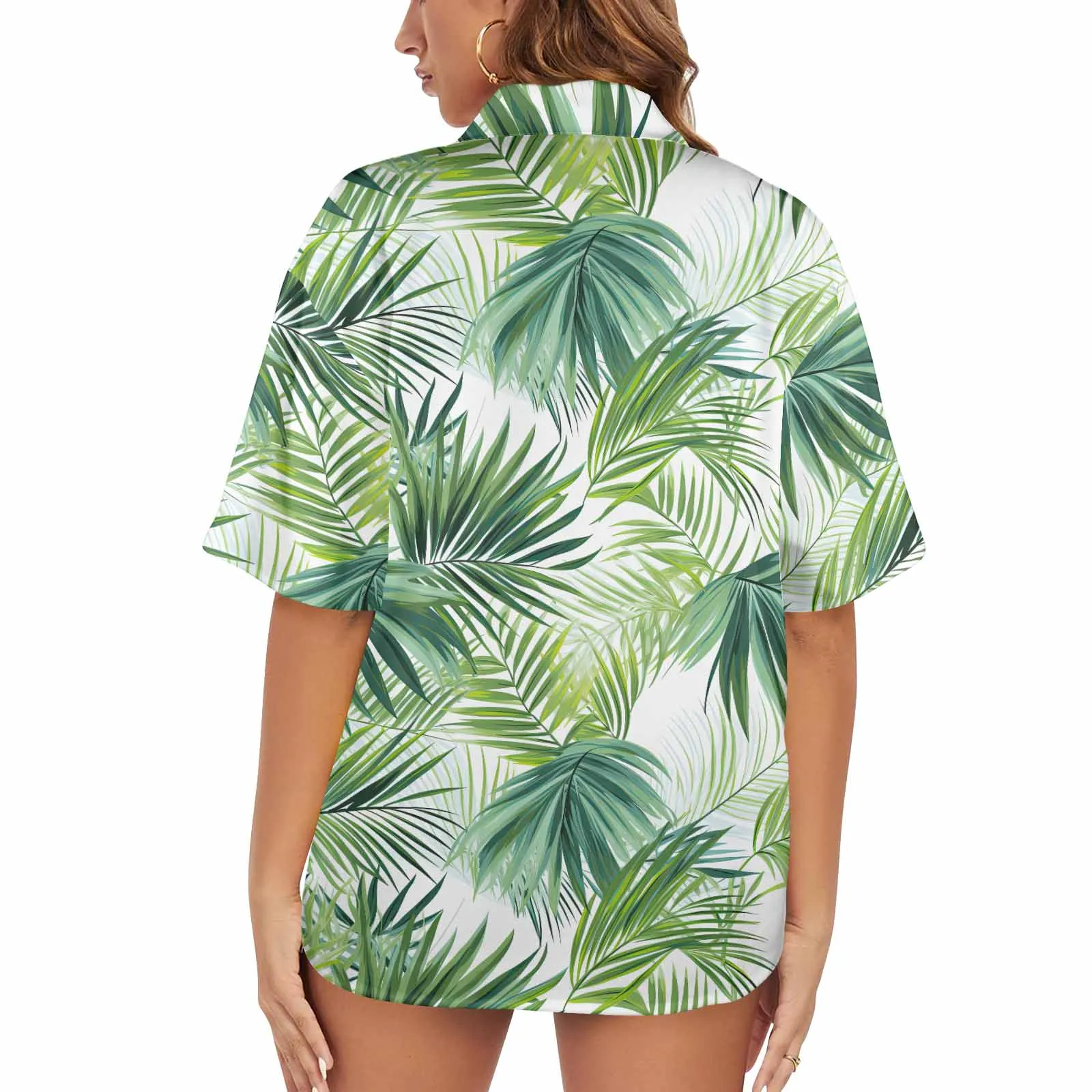 Green Palm Leaves Women's Hawaiian Shirt