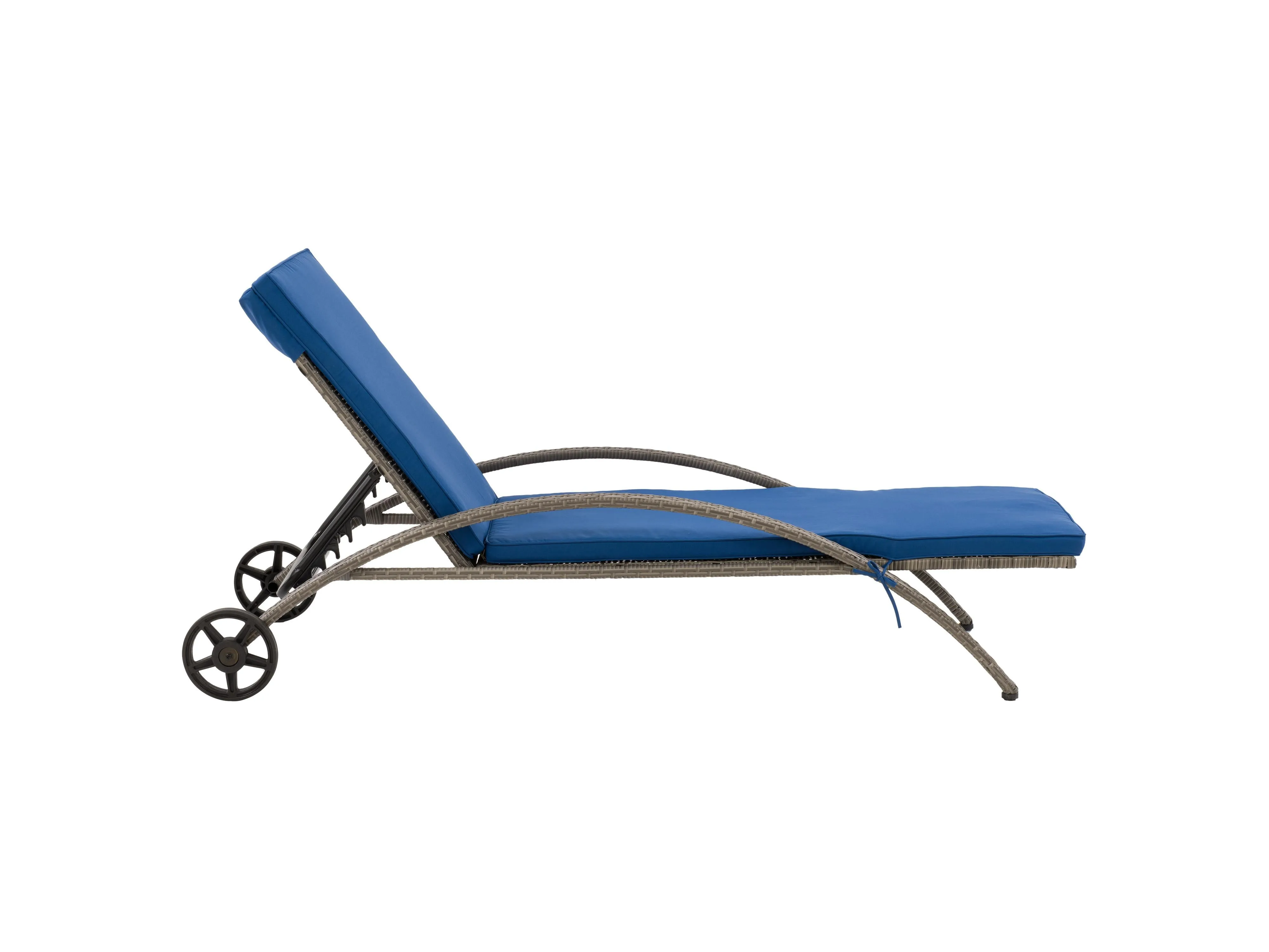 Grey and Blue Outdoor Wicker Lounge Chair