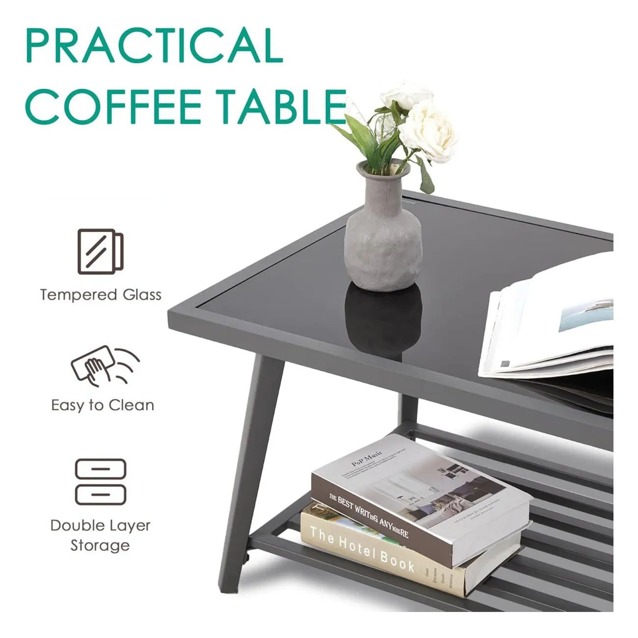 Homrest 7 Pieces Patio Furniture Set with Woven Rope Chairs and Coffee Table, Dark Gray