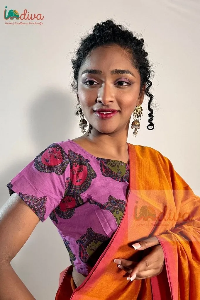 Indiva Kalamkari purple cotton blouse - 38, 40