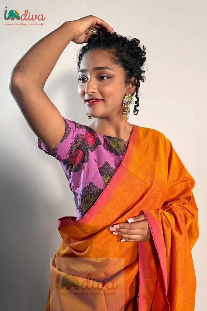 Indiva Kalamkari purple cotton blouse - 38, 40