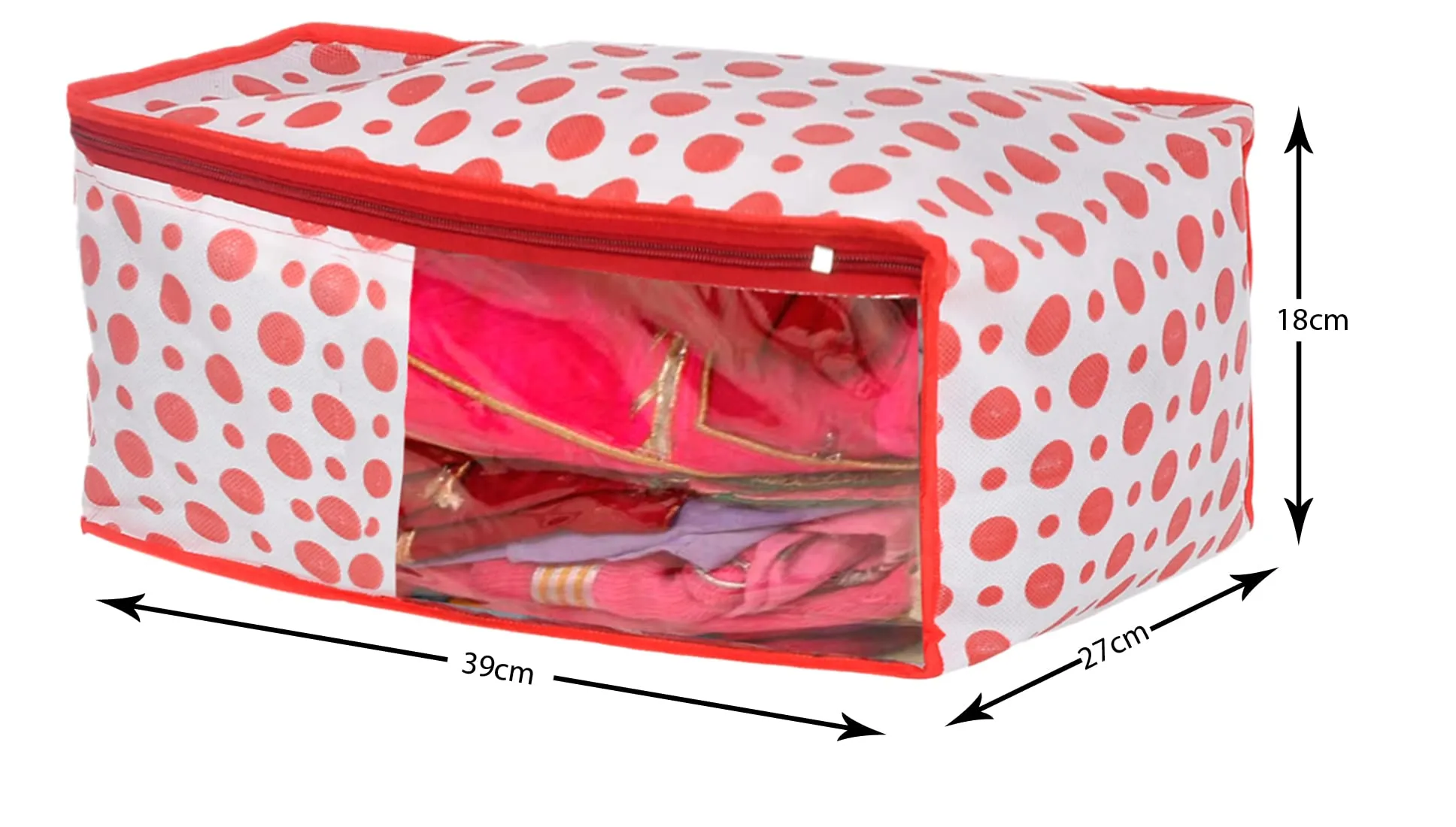 Kuber Industries Dot Printed Non-Woven Blouse Cover, Cloth Organizer, Wardrobe Organiser With Tranasparent Window- Pack of 2 (Blue & Pink)-46KM0312