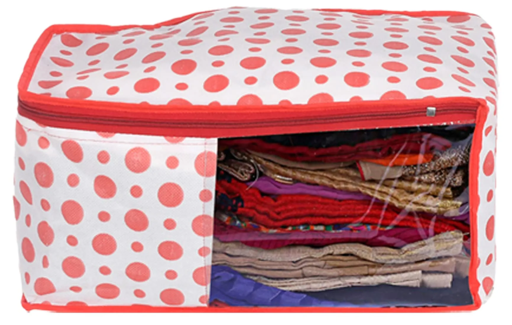 Kuber Industries Dot Printed Non-Woven Blouse Cover, Cloth Organizer, Wardrobe Organiser With Tranasparent Window- Pack of 2 (Blue & Pink)-46KM0312