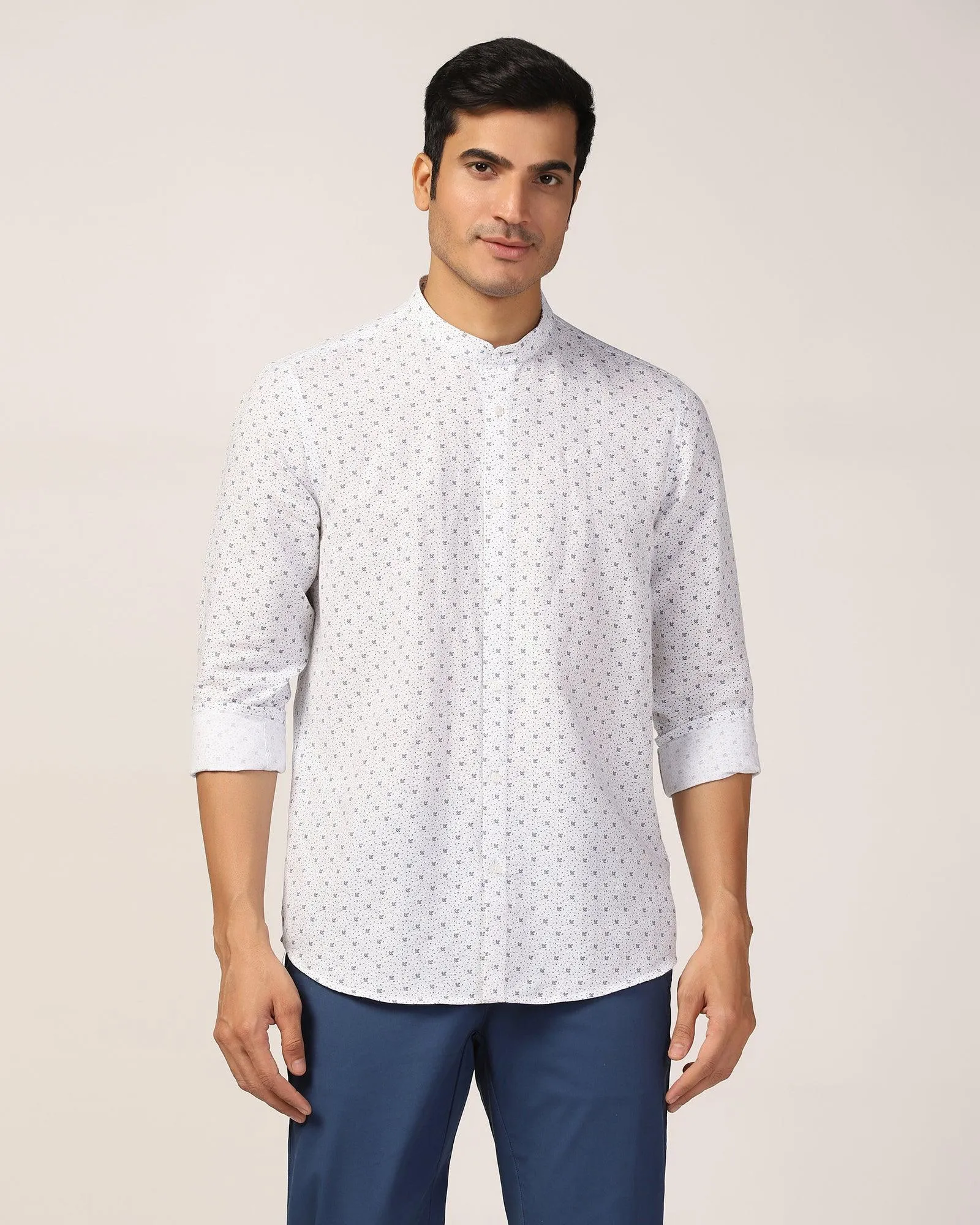 Linen Casual White Printed Shirt - Leaf