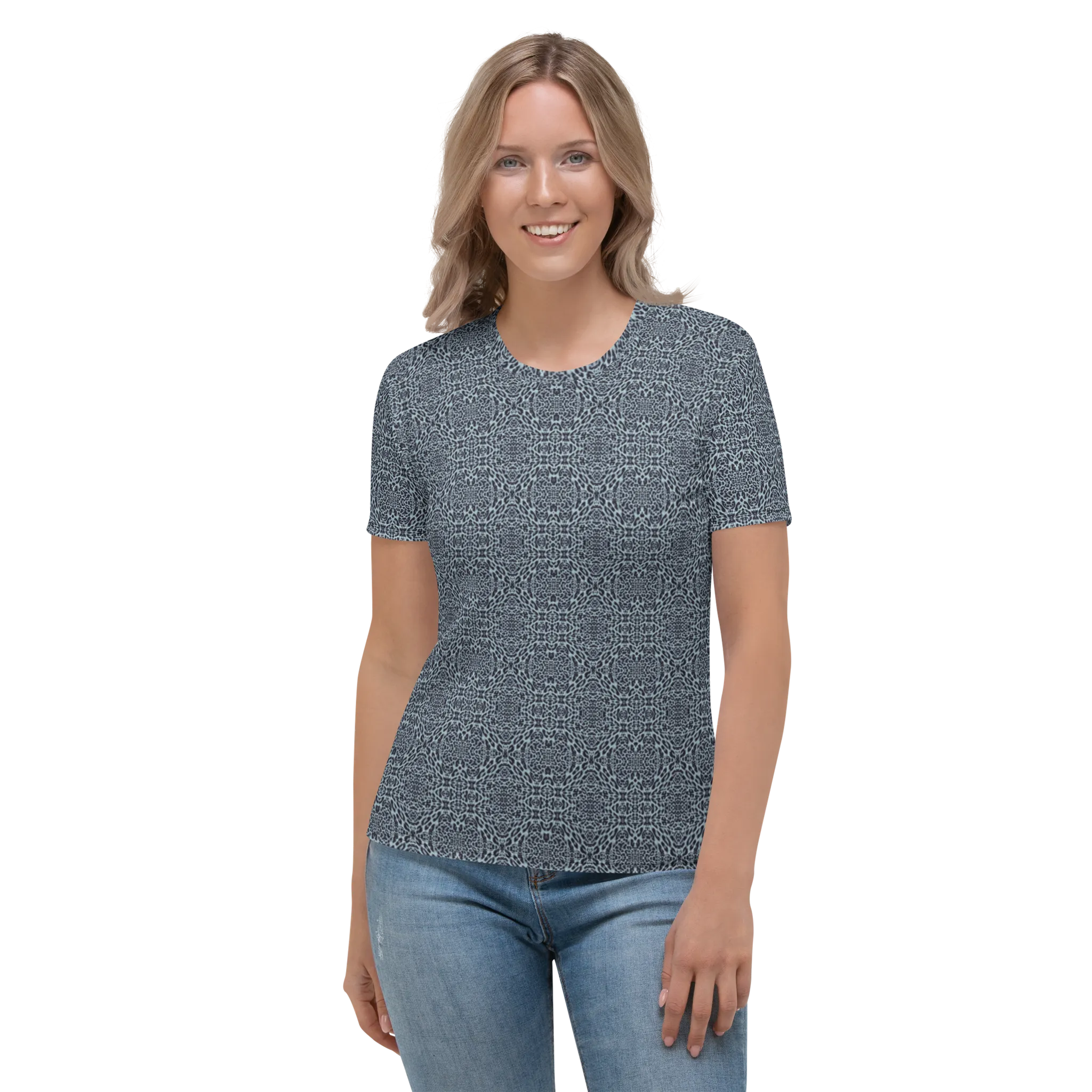 Recursia Contemplative Jaguar II Women's Crew Neck T-Shirt In Blue