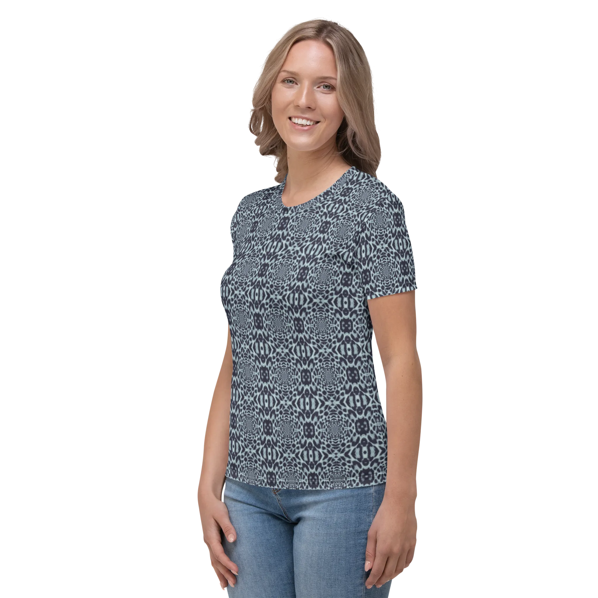 Recursia Contemplative Jaguar Women's Crew Neck T-Shirt In Blue