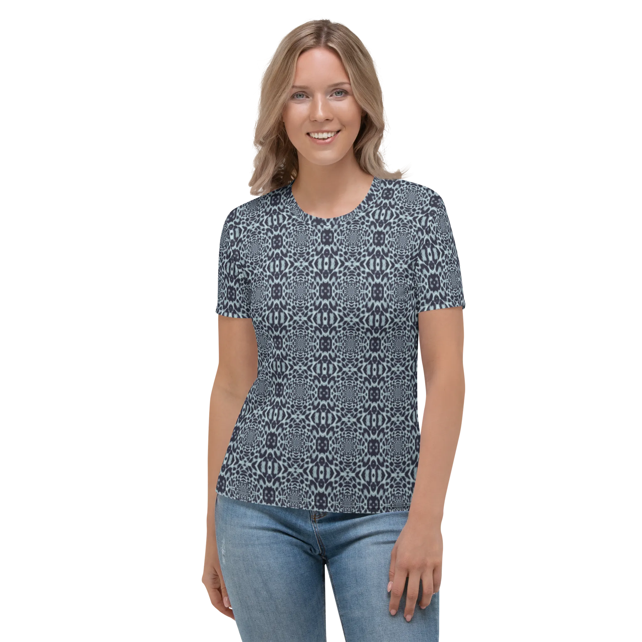 Recursia Contemplative Jaguar Women's Crew Neck T-Shirt In Blue