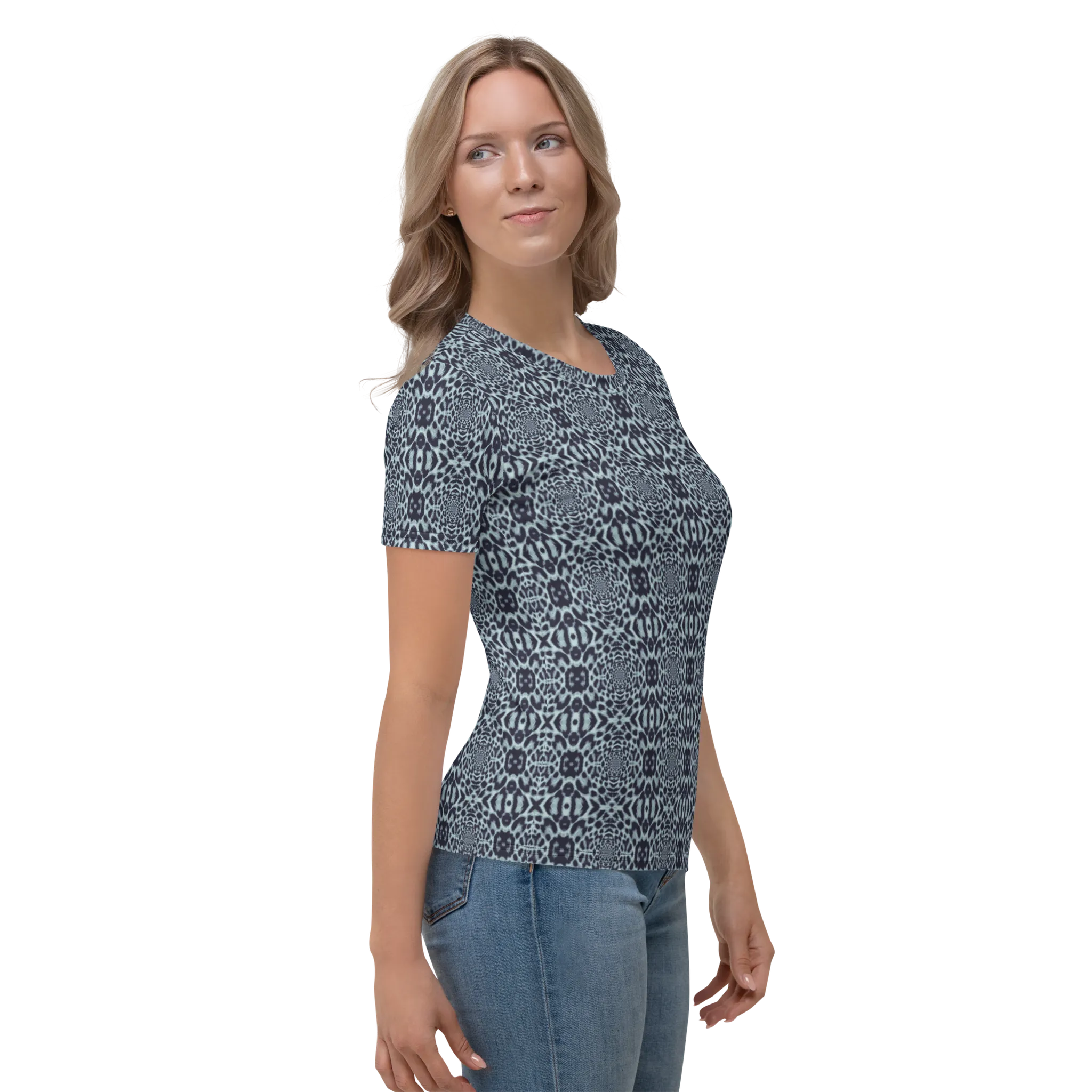 Recursia Contemplative Jaguar Women's Crew Neck T-Shirt In Blue