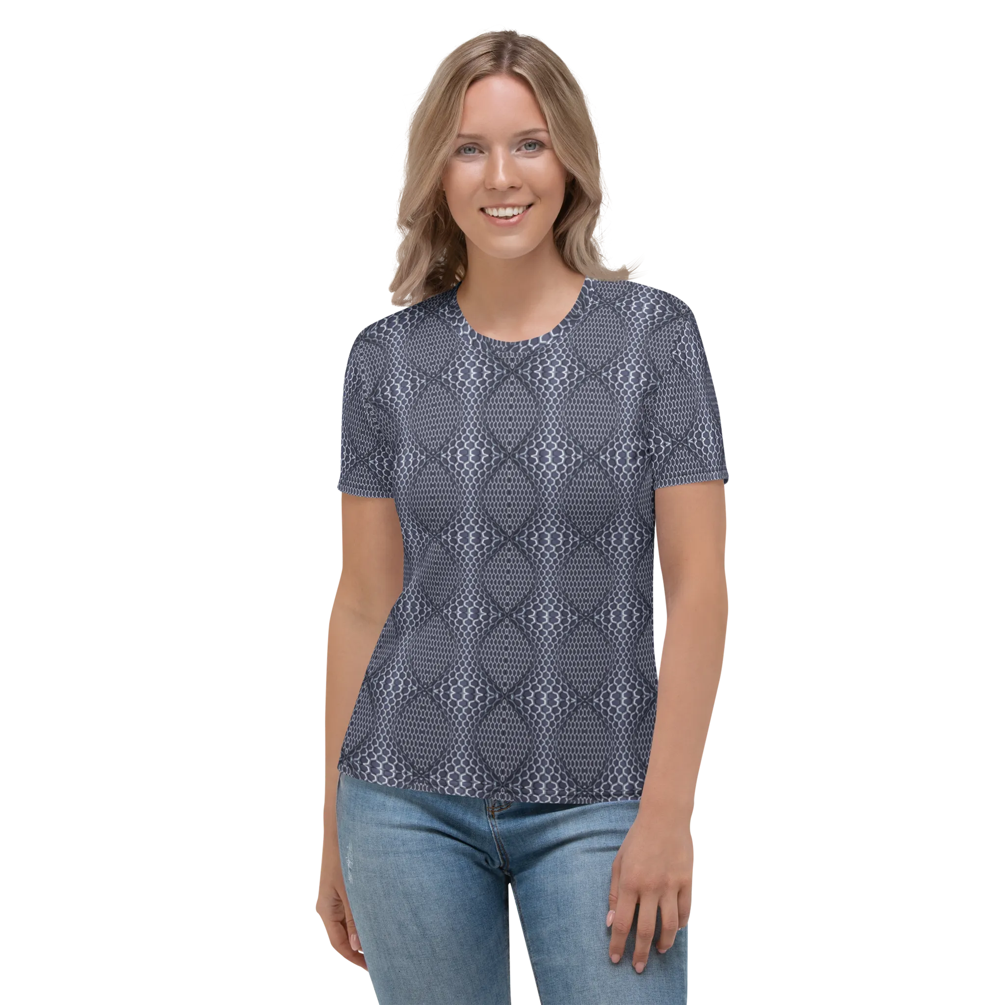 Recursia Illusions Game Women's Crew Neck T-Shirt In Blue