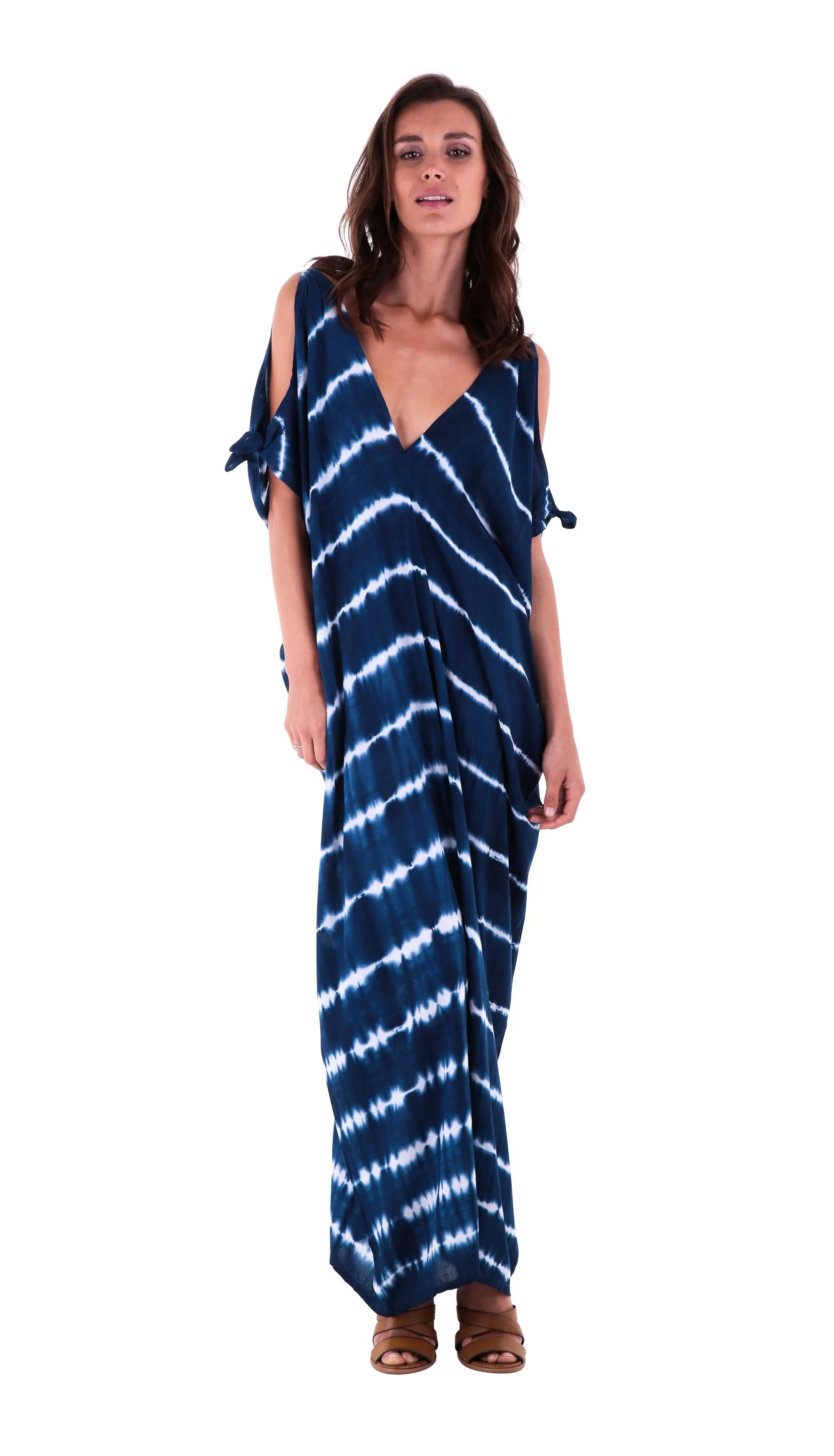 SHU-SHI Women's Camelia Casual Maxi Dress - Tie Dye Cold Shoulder Long Loose Beach Cover Up