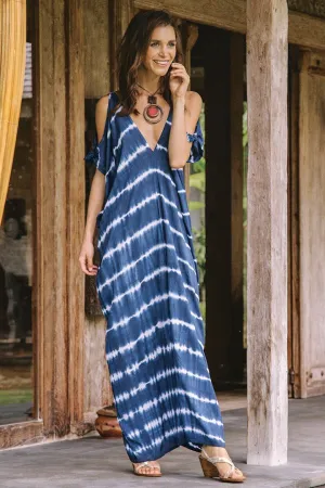 SHU-SHI Women's Camelia Casual Maxi Dress - Tie Dye Cold Shoulder Long Loose Beach Cover Up