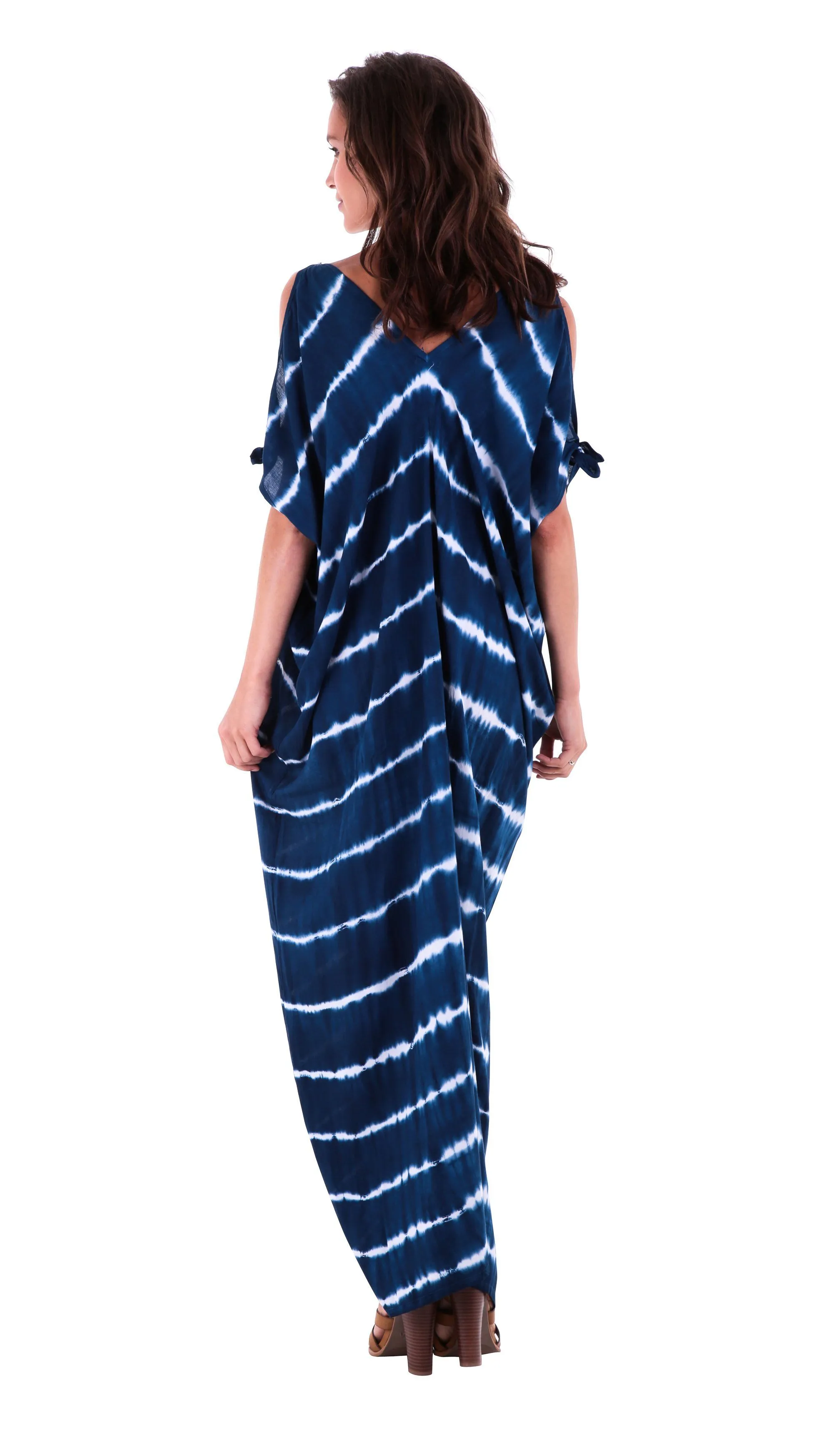SHU-SHI Women's Camelia Casual Maxi Dress - Tie Dye Cold Shoulder Long Loose Beach Cover Up