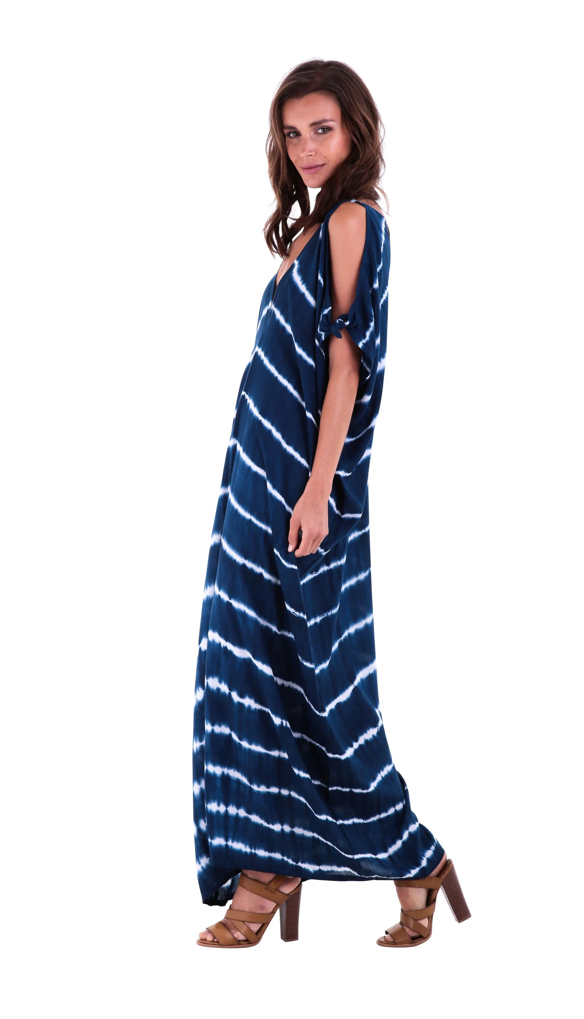 SHU-SHI Women's Camelia Casual Maxi Dress - Tie Dye Cold Shoulder Long Loose Beach Cover Up