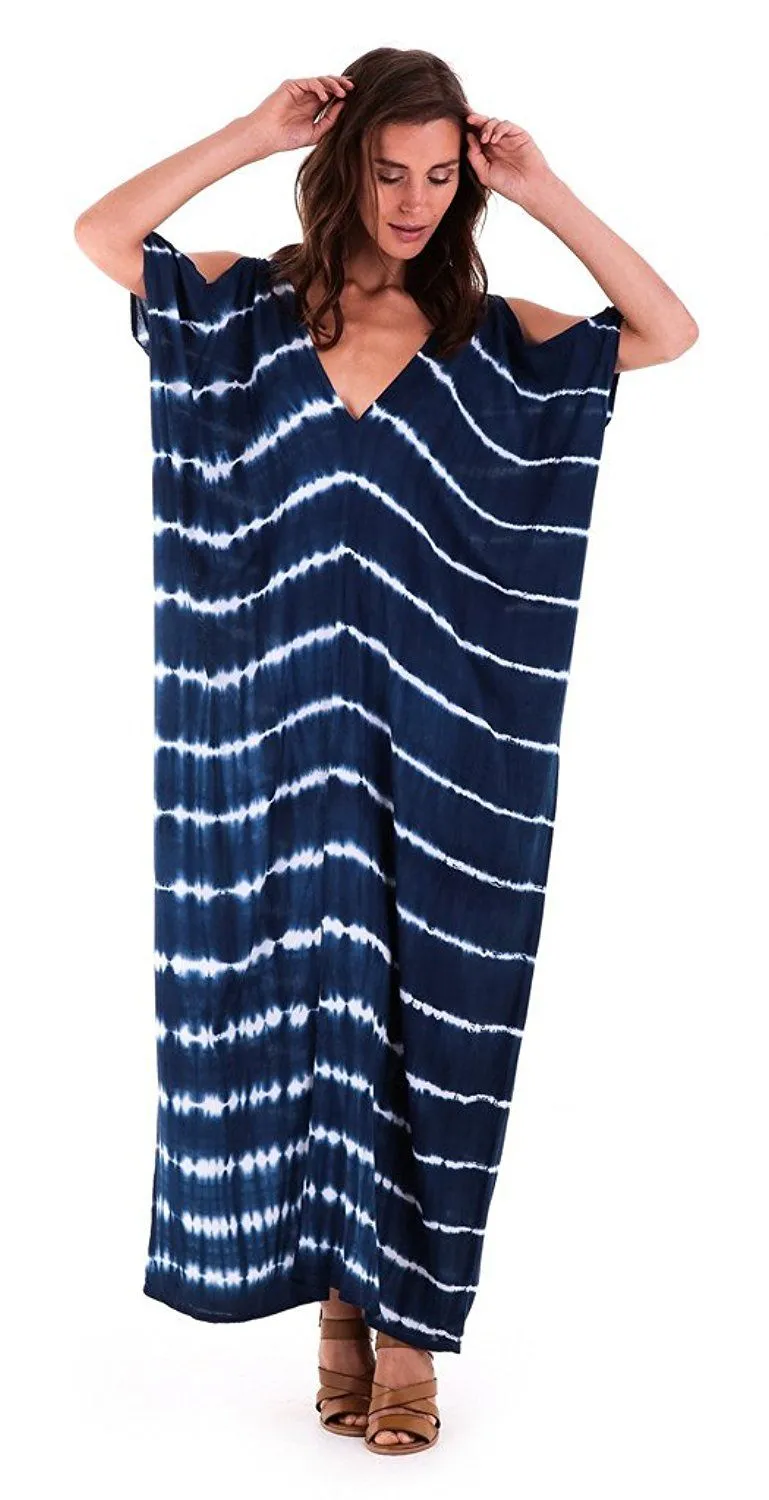 SHU-SHI Women's Camelia Casual Maxi Dress - Tie Dye Cold Shoulder Long Loose Beach Cover Up