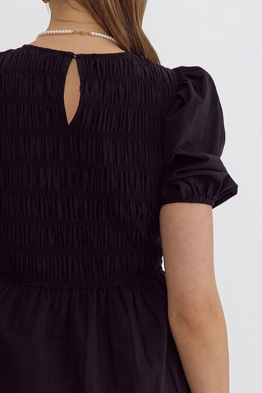 Solid Smocked Short Sleeve Mini Dress