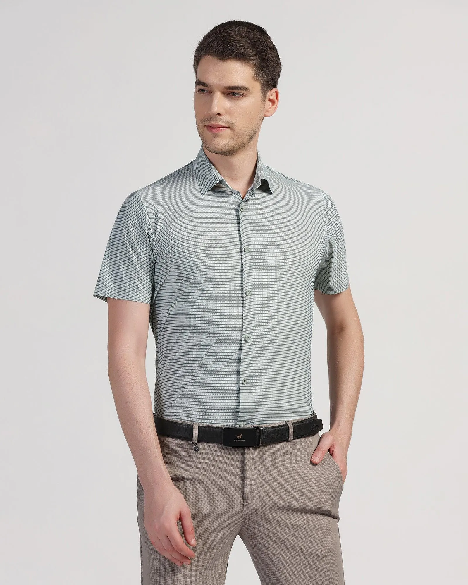 TechPro Formal Half Sleeve Olive Printed Shirt - Joel