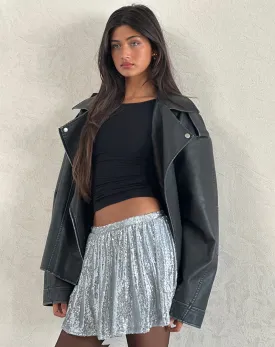 THE CHIMA MINI SKIRT - SEQUIN SILVER CHROME
