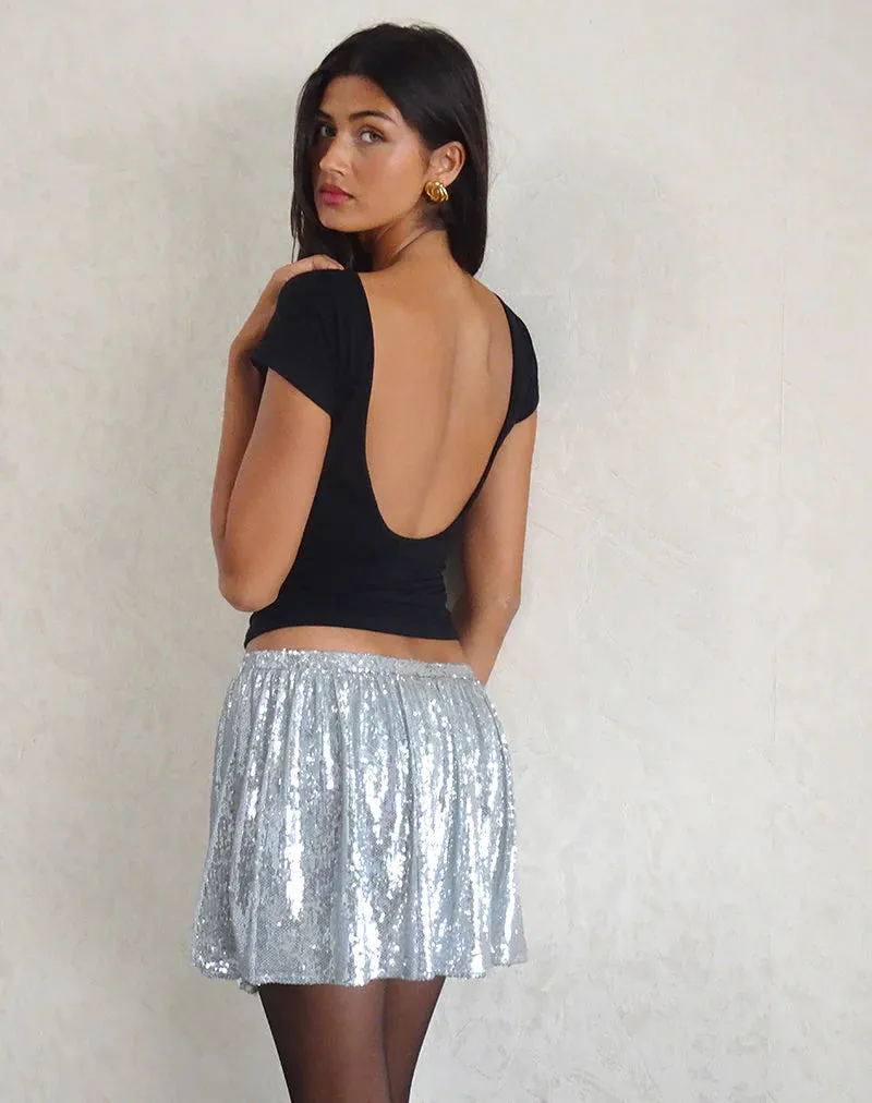 THE CHIMA MINI SKIRT - SEQUIN SILVER CHROME