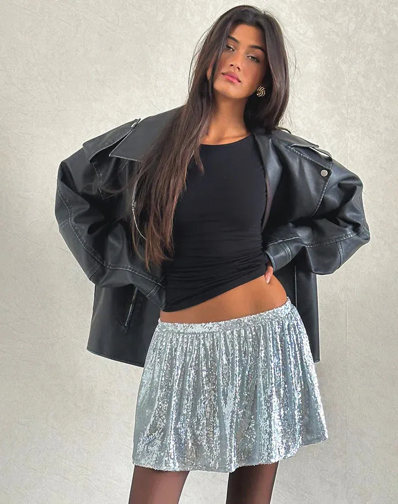 THE CHIMA MINI SKIRT - SEQUIN SILVER CHROME
