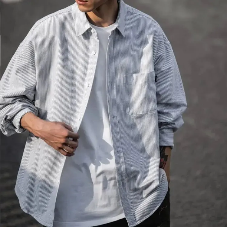 WIAOFELLAS 2024 Men's Fashion Spring Autumn Striped Casual Shirts Male Fashion Clothes Long Sleeve Shirt Men Oversize Loose Blouses H773