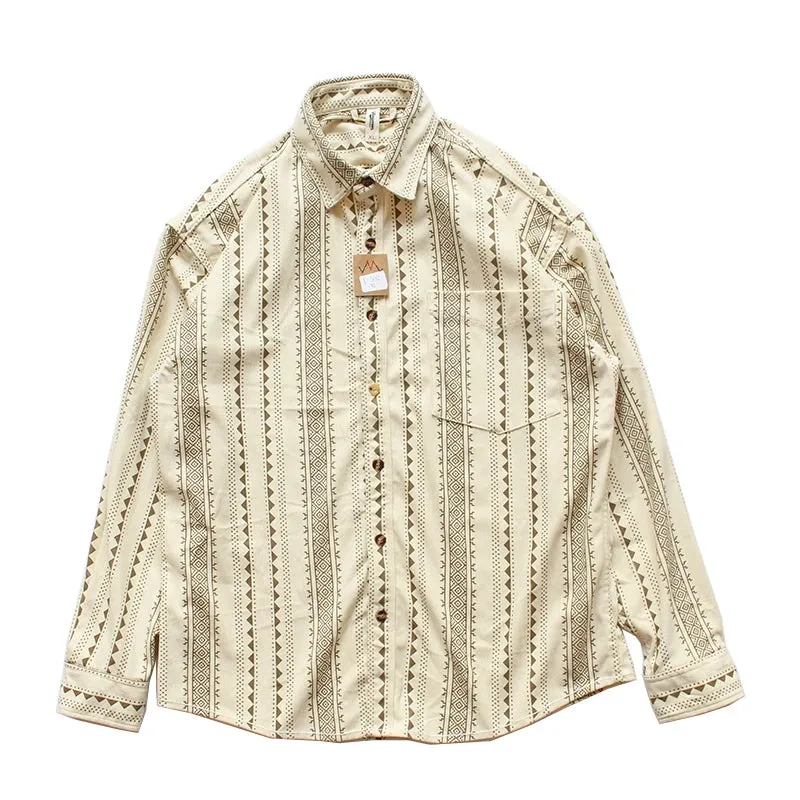 Wiaofellas  -  Japan Style Retro Vertical Striped Corduroy Men's Shirts Spring Casual Thin Blouses Clothes for Men National style Tops